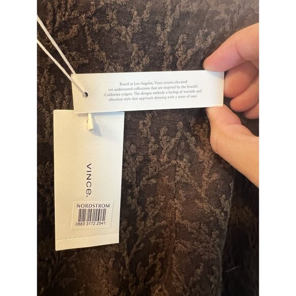 Vince Jacquard Crewneck Lace Top Large Brown Wool Blend Long Sleeve Fitted NWT - Picture 6 of 8